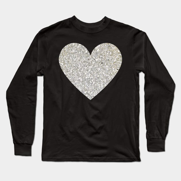 Silver Faux Glitter Heart Long Sleeve T-Shirt by Felicity-K